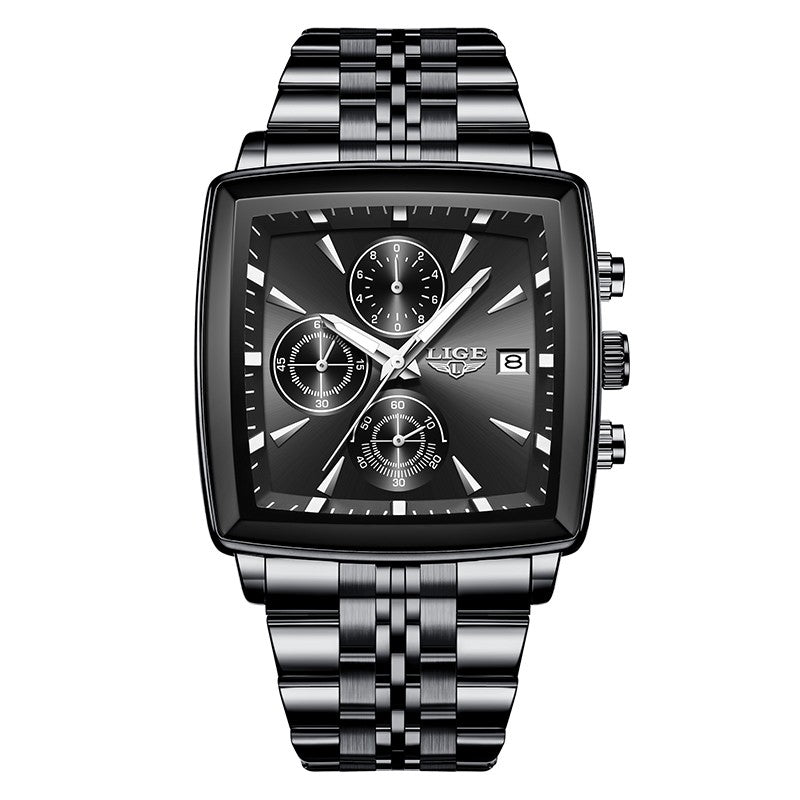 LIGE Top Brand Luxury Mens Watches Fashion Military Square Chronograph Quartz Wristwatches For Men Sports Waterproof Watch Men