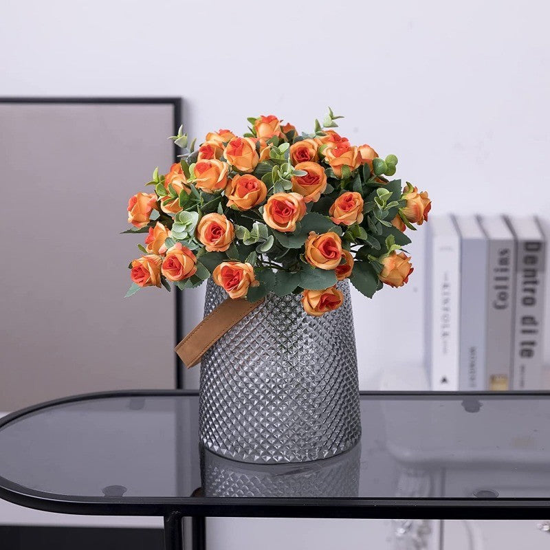10 Heads pink Artificial Silk Rose Flowers Fake White Eucalyptus Peony Flower Bouquet, for Home Wedding Party Garden Decoration
