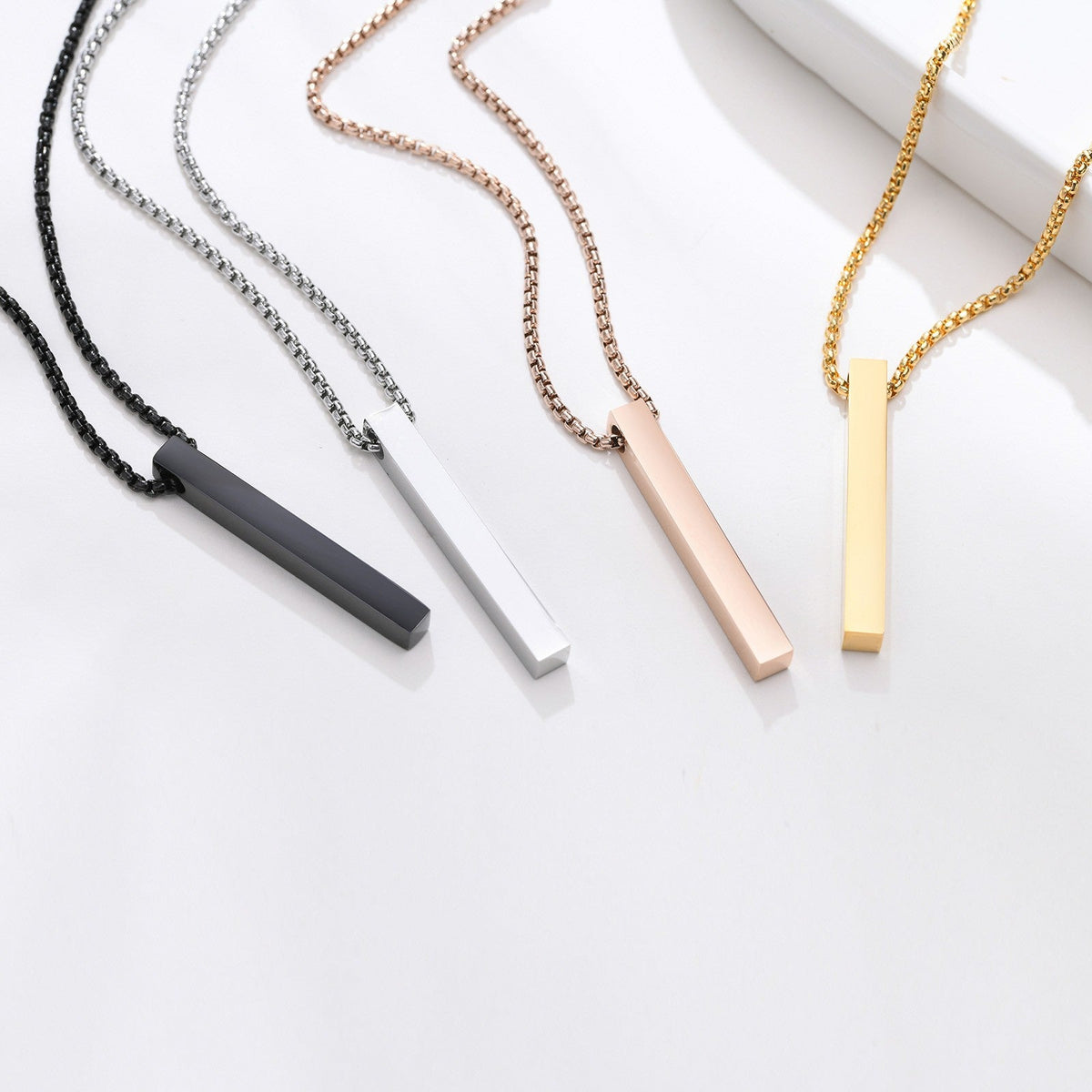 Waterproof Pillar Necklaces for Men Women,Stainless Steel Rectangle Vertical Bar Pendant Necklace,Simple Casual Collar Gifts