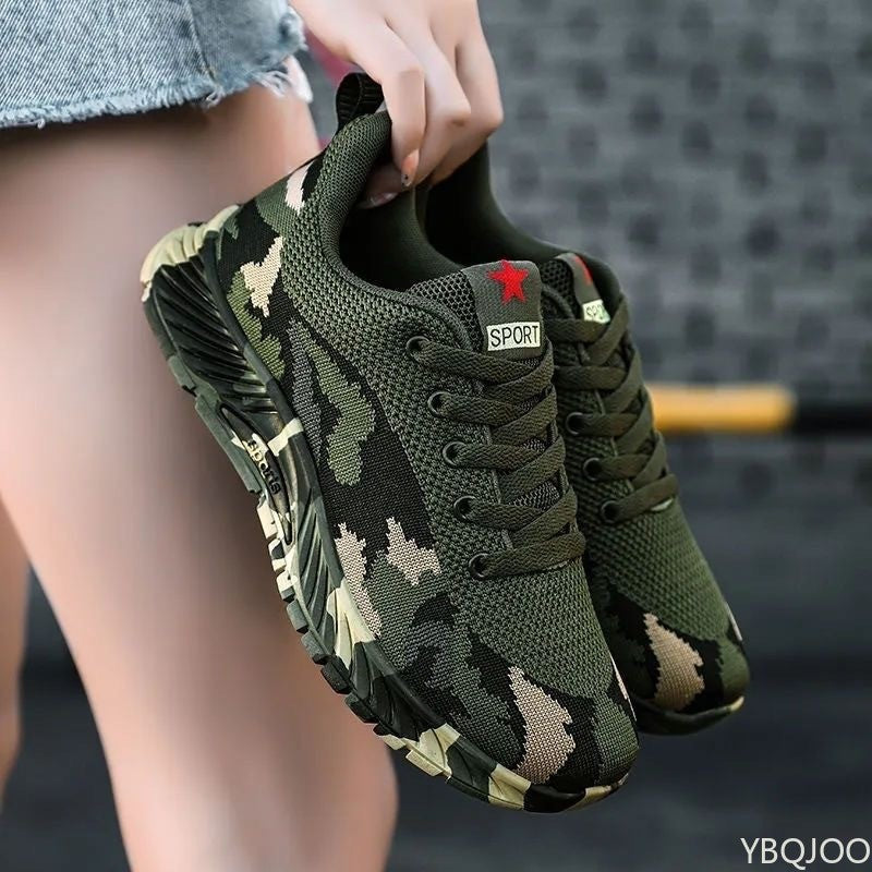 Mesh Camouflage Sports Shoes Men's Durable Casual Shoes Men's Anti Slip Tennis Outdoor Hiking Lightweight Flat Shoes Sneakers