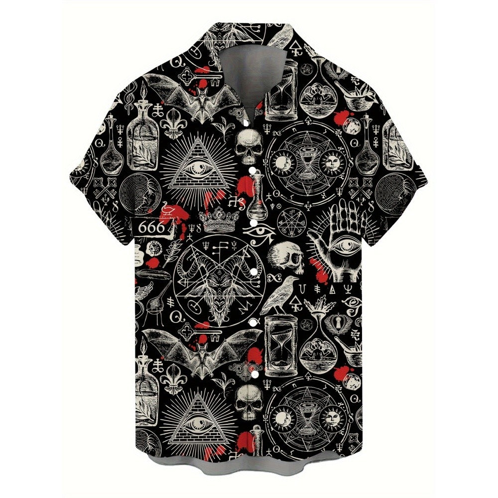 Skull 3D Printed Men's Hawaiian Shirt Street Gothic Style Trendy Vintage Lapel Tops Summer Y2K Casual Short Sleeve Beach Shirt