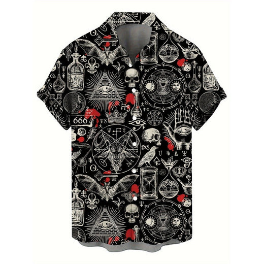 Skull 3D Printed Men's Hawaiian Shirt Street Gothic Style Trendy Vintage Lapel Tops Summer Y2K Casual Short Sleeve Beach Shirt