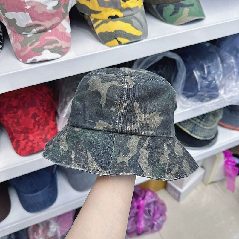 New Washed Cotton Camouflage Bucket Hat For Men And Women Outdoor Travel Casual Sun Cap Panama Fisherman Hats Bob