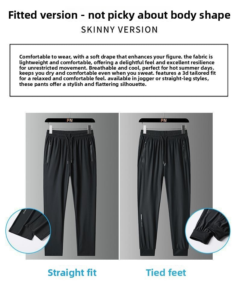 Ice Silk Casual Pants for Summer Thin Loose Fast-drying Stretch Breathable Sports Pants Jogger Man Gym Shirt Quick Football Mens