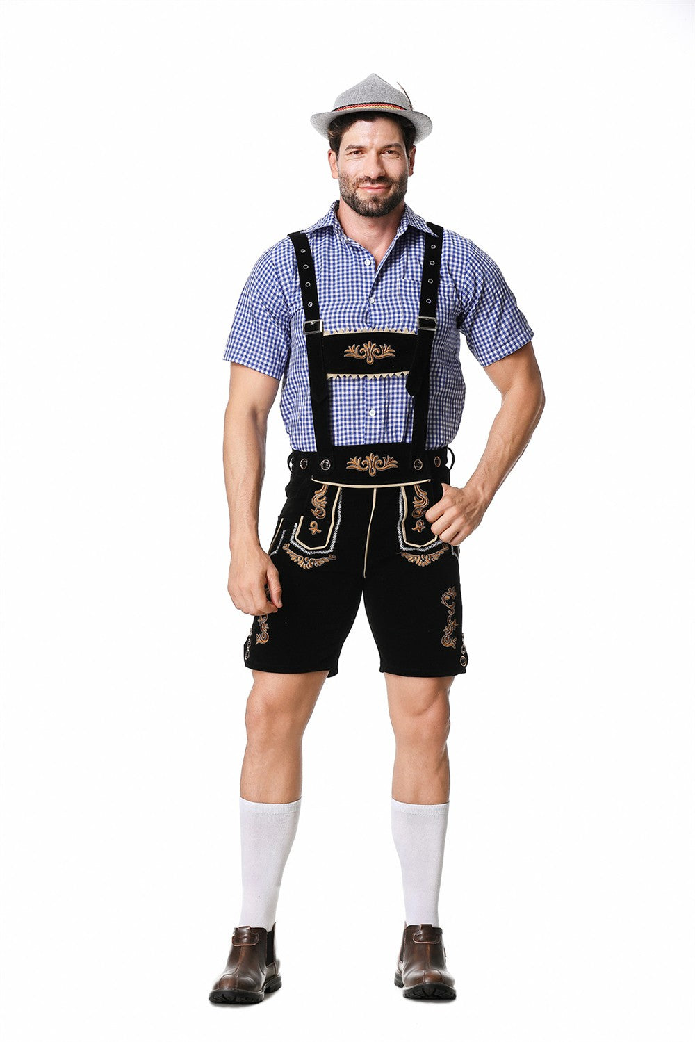 Male Oktoberfest Lederhosen Costume Bavarian Octoberfest German Beer Costume Shirt Suspender Shorts Hat Cosplay Costumes