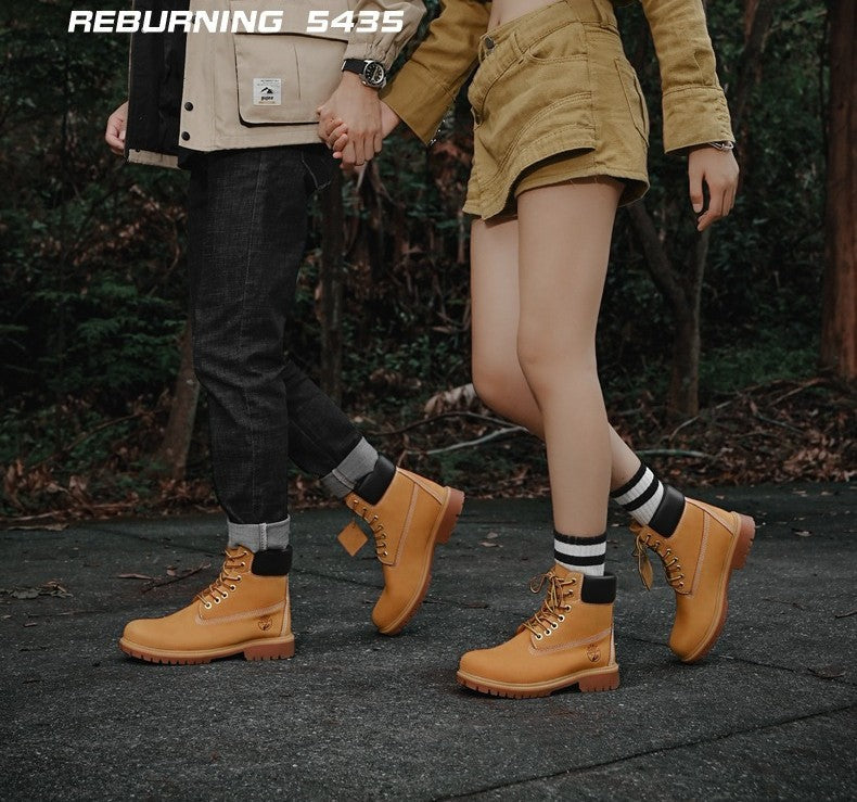 Boots Men High Top Boots High Quality Women Leather Shoes Fashion Outdoor Sneakers Men Lace Up Non-Slip Ankle Boots for Couple