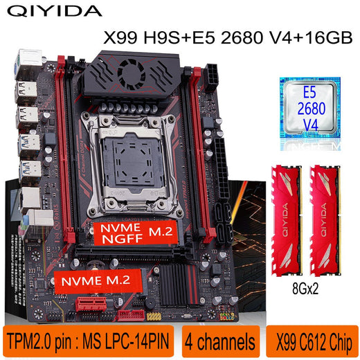 Qiyida X99 motherboard kit LGA2011 3 Xeon E5 2680 V4 2*8GB 16GB DDR4 3200Mhz 4 channels NVME USB3.0 SATA3.0 TPM 2.0 Interface