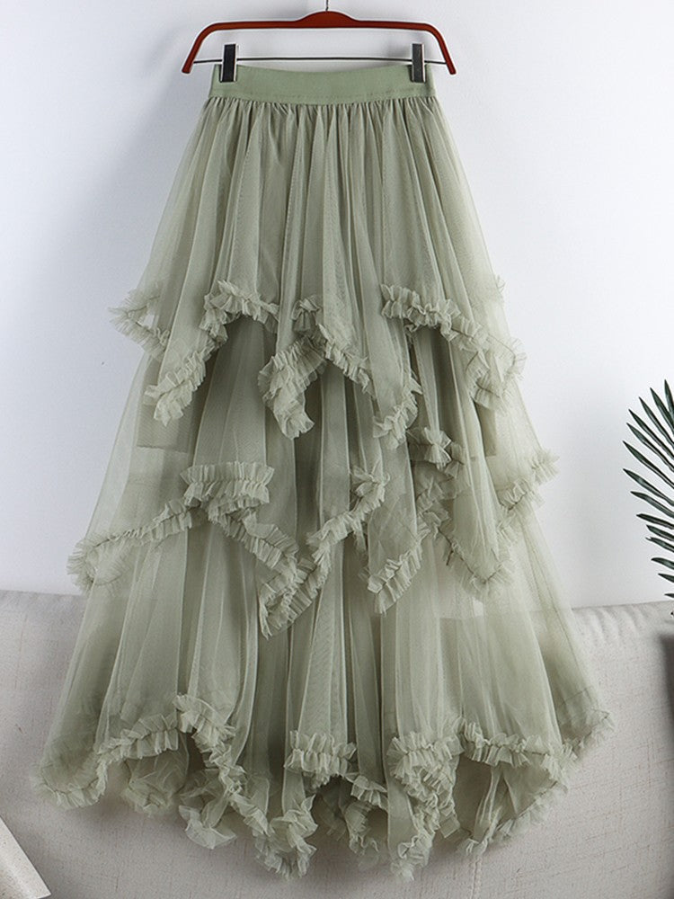 TIGENA Tutu Tulle Long Skirt for Women 2023 New Summer Korean Aesthetic Cute Irregular Mesh High Waist Maxi Skirt Female Purple