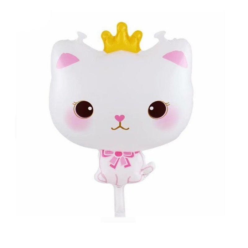 Cartoon cat aluminum foil balloon, cute crown cat pet animal themed party decoration