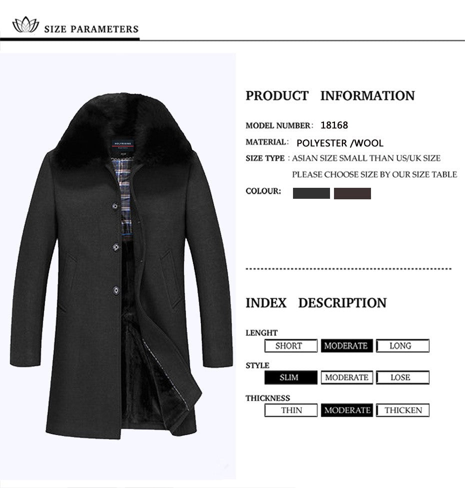 winter jackets men thicken woolen coat long outwear male warm overcoats fur wool & blends mens clothing l-4xl #18168 Holyrising