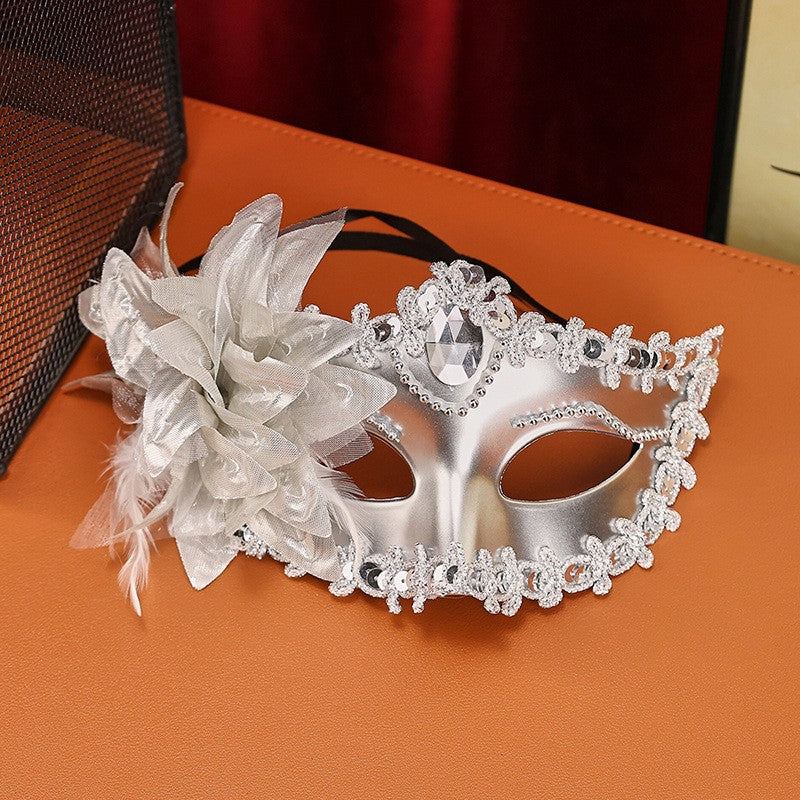 Luxury Flower Rhinestone Masquerade Mask, Elegant Venetian Half Face Mask for Women Halloween Party, Wedding and Themed Events