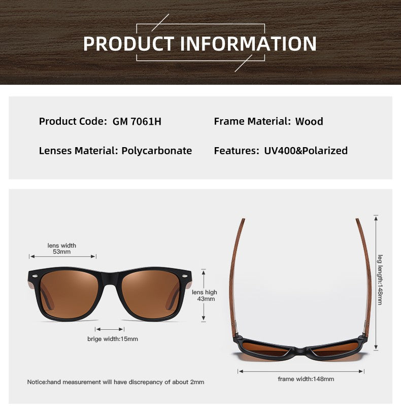 GM Environment-Friendly Retro Walnut Wood Sunglasses UV400 Polarized Bamboo Sunglasses Men's Fashion Trendy Anti Blue Lens 7061h