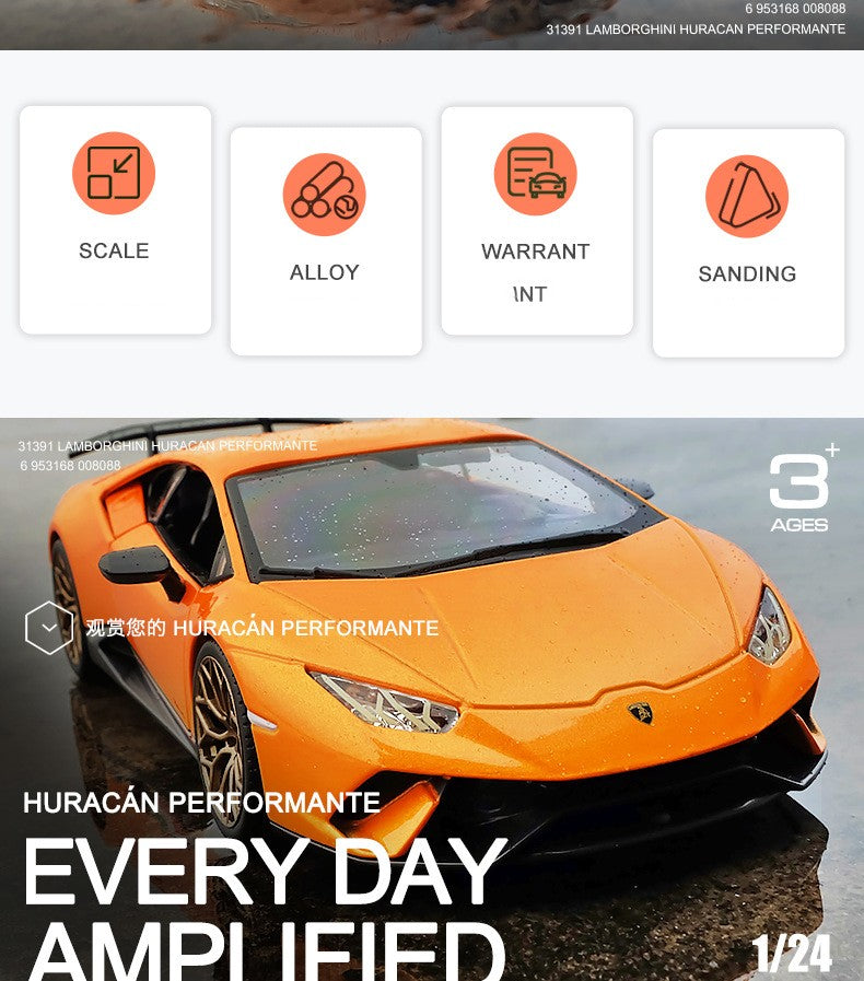 Bburago 1:24 Lamborghini Huracan Performante Alloy Car Diecasts & Toy Vehicles Car Model Miniature Scale Model Car For Children