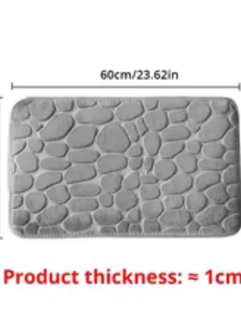 1pc Memory Foam Embossed Velvet Carpet Bathroom Living Room Non-Slip Mat Cobblestone Floor Mat Home Furnishings
