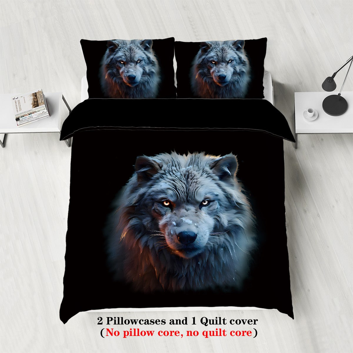 3-piece set, wolf pattern printed bedding set, queen, king, double bed, for bedroom, guestroom, hotel, home decoration