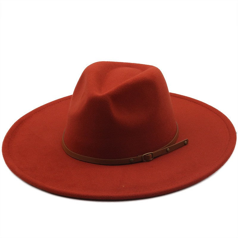 9.5cm Wide Brim Fedora Hats with Brown Belt Autumn Winter Women Party Top Hat Men Jazz Retro Cowboy Felt Cap Panama Sun Hat