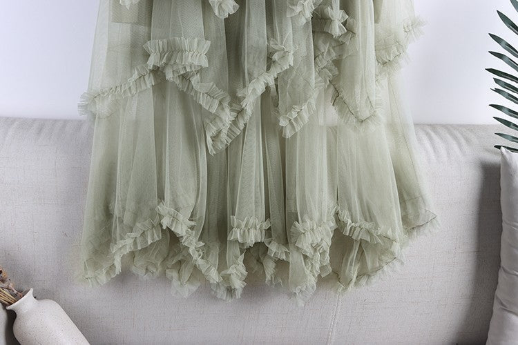 TIGENA Tutu Tulle Long Skirt for Women 2023 New Summer Korean Aesthetic Cute Irregular Mesh High Waist Maxi Skirt Female Purple