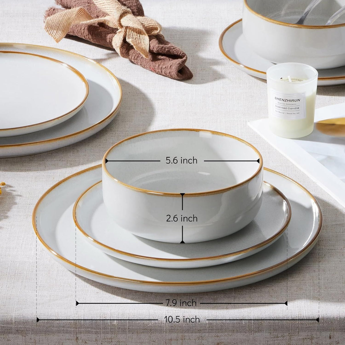 Plates and Bowls Set for 4, 12-Piece Stoneware Dinnerware Sets, Ceramic Dinning Ware Reactive Glaze Dishes Set, Microwave & Dish