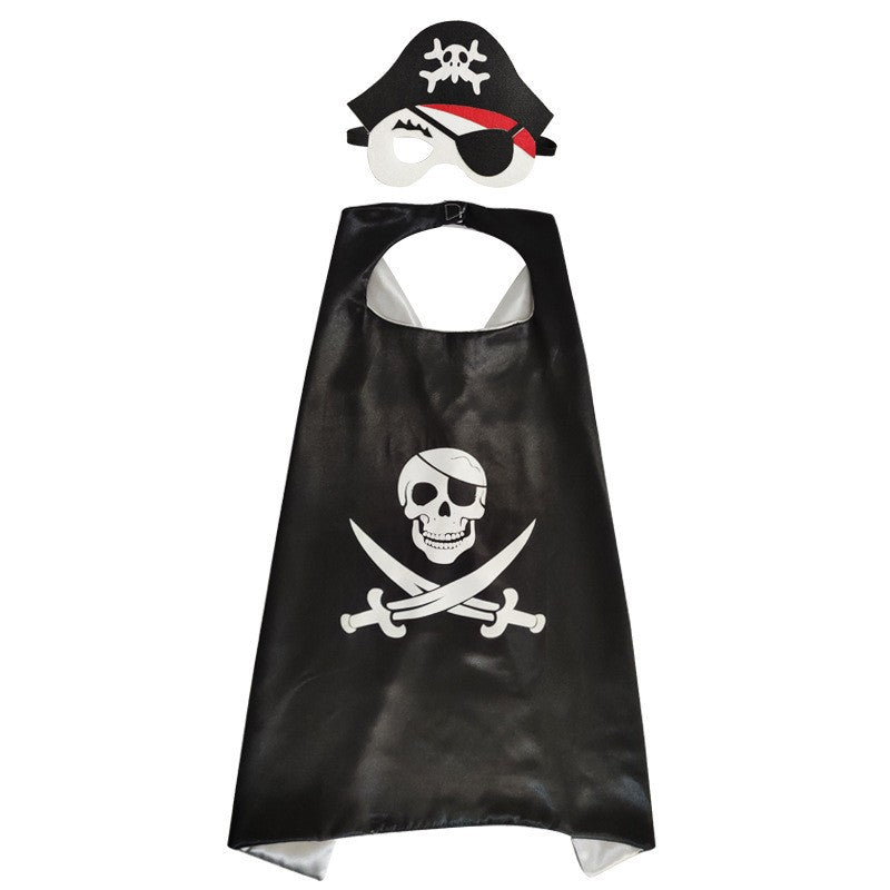 3-12Y Pirate Skull Cape Toddler Play House Dress Up Cape Printed Pattern Holiday Performance Fashion Suit Halloween Party Gift