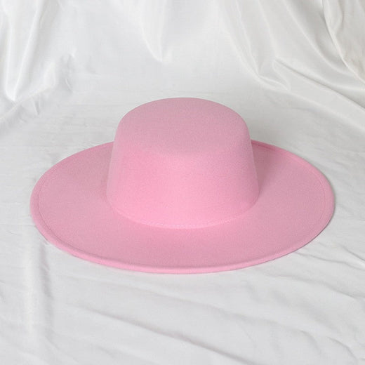 2022 new oversized edge flat top hat retro French felt hat outdoor sun hat women's big-brimmed fedora hat