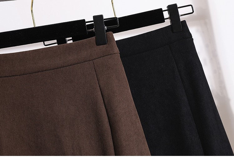 Plus Size Skirt Women 2024 Winter High Waist Elastic Velvet A Line Mermaid Skirt Korean Style Elegant Brown Or Black Long Skirts