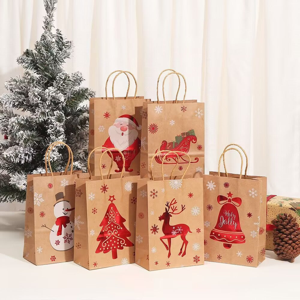 Christmas Kraft Paper Handbags 2026 Xmas Gifts Bag Merry Christmas Decor For Home Cristmas Navidad New Year Packing Bags