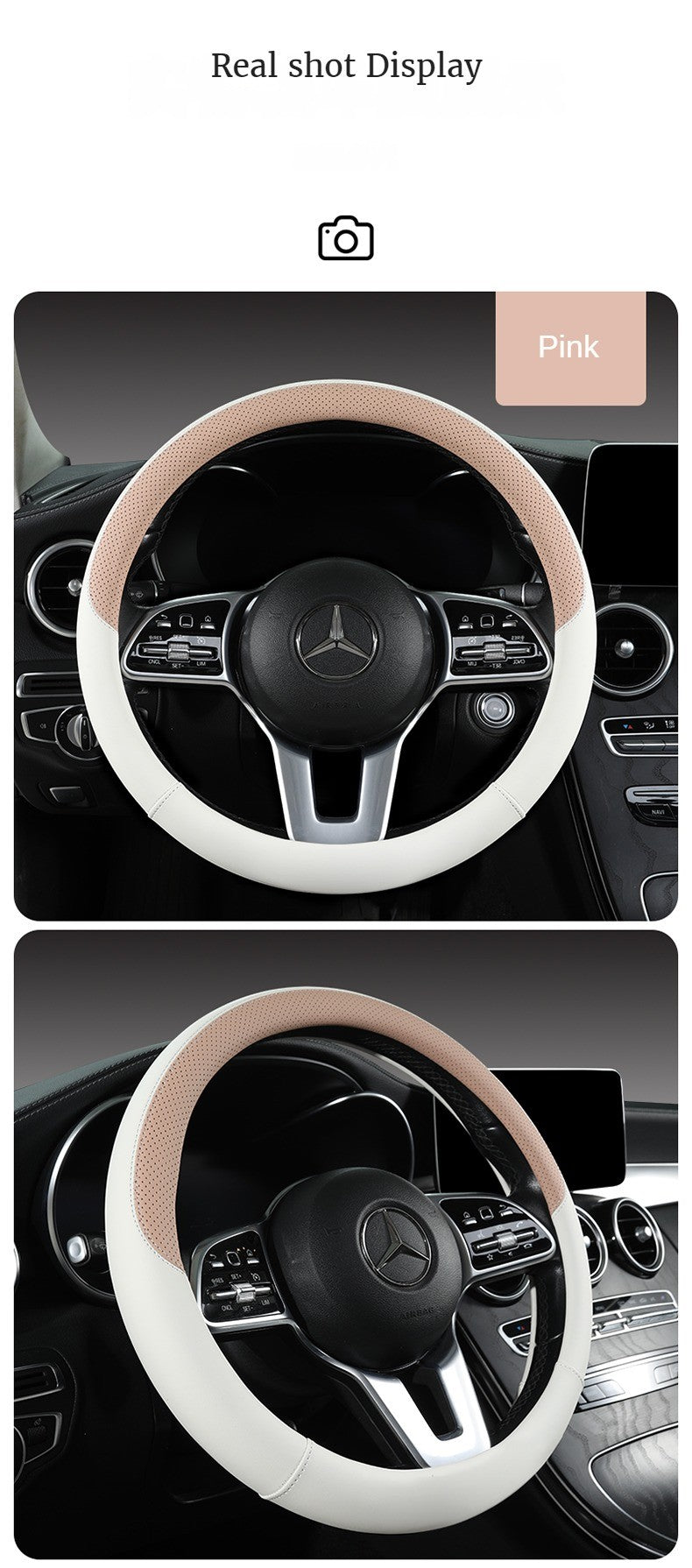 Perforated Nappa Leather Car Steering Wheel Cover Warm in Winter and Cool in Summer, Universal 15 Inch, Anti-Slip, Odorless