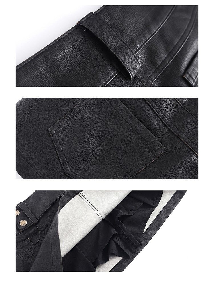 Lautaro Spring Summer Black Mini Skirt Women with Low Waist Short Distressed Pu Leather Skirts for Woman 2024 Gyaru Clothes