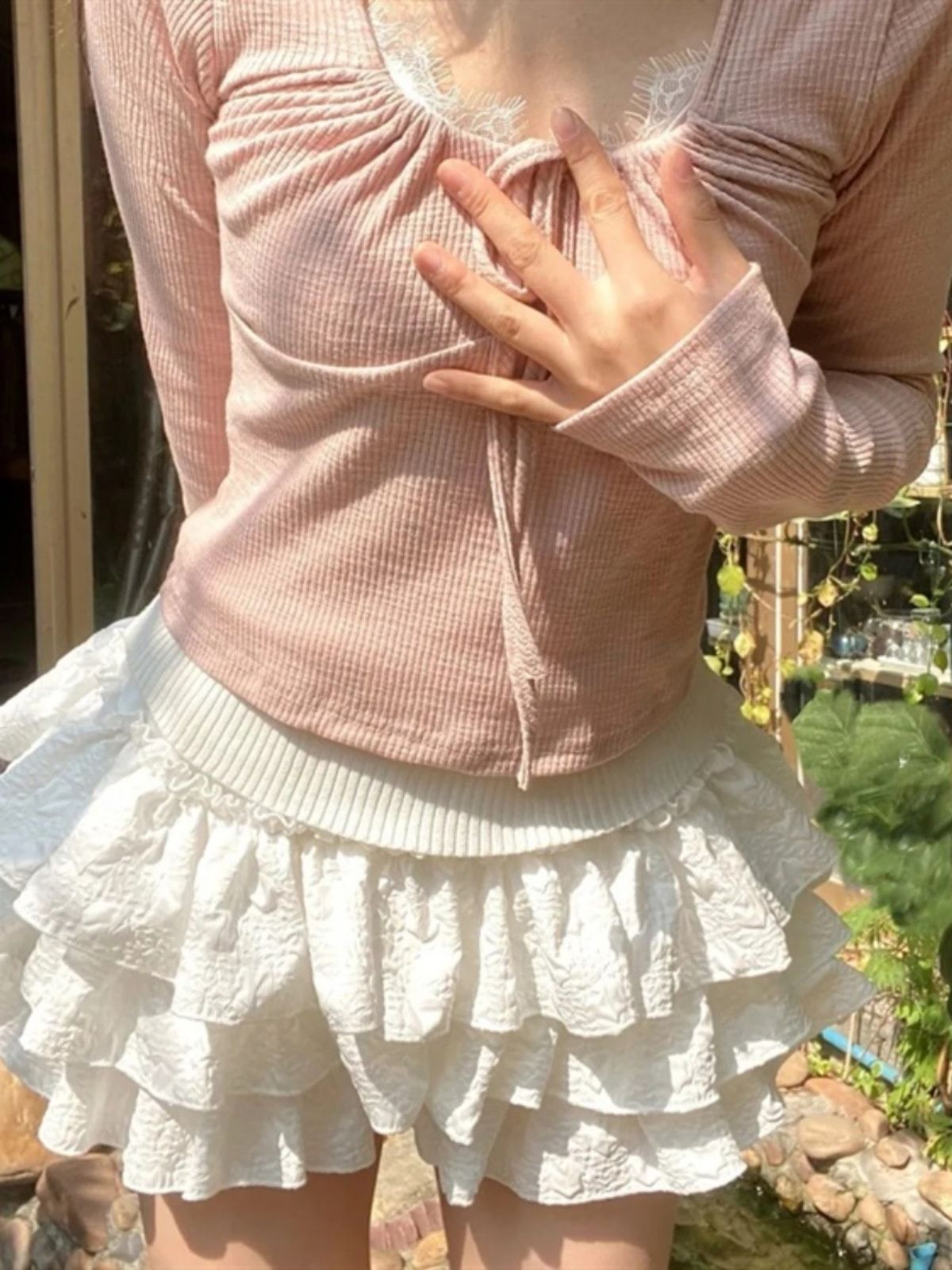 Kawaii Ball Gown Short Skirt Pleated Ruffles Layered High Waist Solid Mini Cake Skirts Lolita Girl Sweet Cute Elastic Waist Y2K