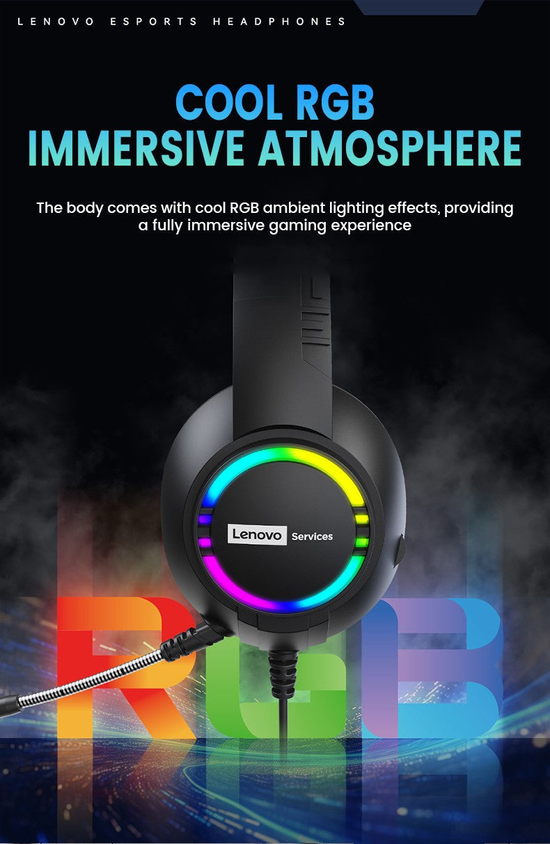 Lenovo E08 Wired Gaming Headphone with Microphone RGB Light Computer Laptop 7.1 Virtual Surround Sound Effects E-sports Headset