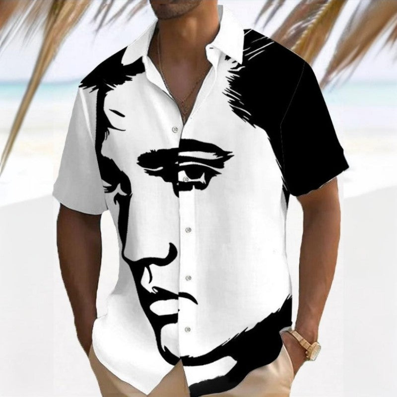 Simple Men's Shirt 3d Face Print Short Sleeve Shirts Beach Casual Clothing Loose Oversized Hawaiian Shirts For Men 2024 New Tops