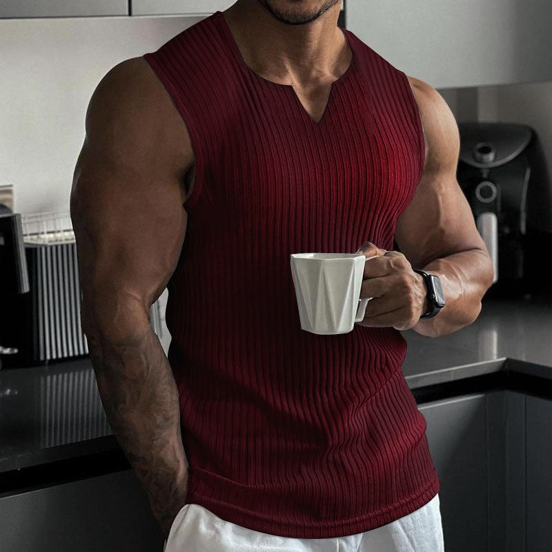 2024 Summer new men V-neck Vest stripe gym Tank top Men Fitness sleeveless shirt Sports Undershirt Gyms clothing Training vest