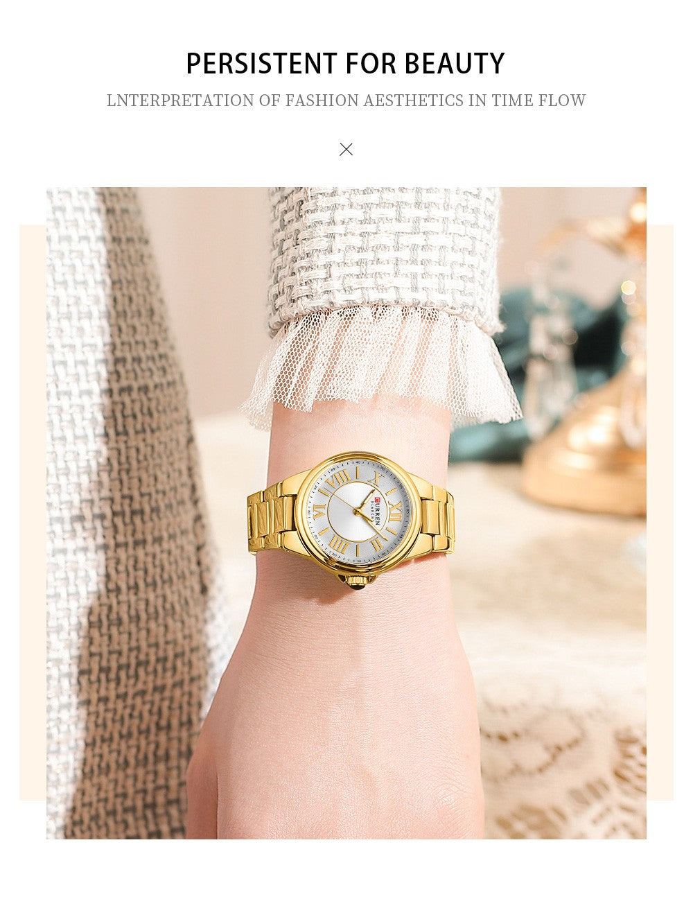 CURREN Romantic Charm Women's Wristwatches Fashion Design Thin Quartz Watch with Luminous Hands Stainless Steel Bracelet