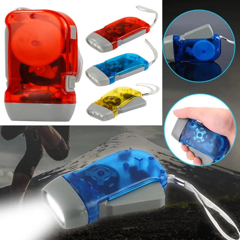 Hand 3 Colors Pressing Dynamo Crank Wind Power Up Flashlight Mini Self Generating Torch LED Camping Lamp Light for Outdoor Home