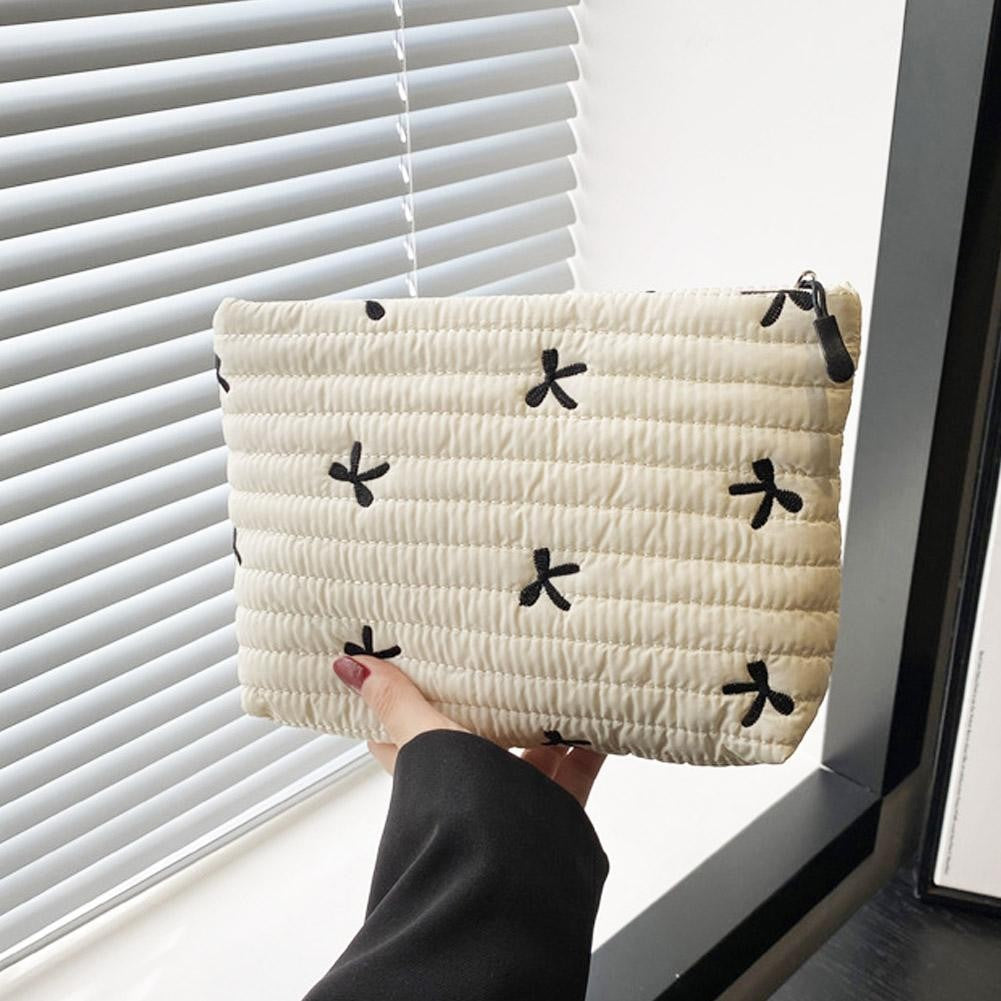 Ins Bow Embroidered Cosmetic Bag Portable Women's Bag Fashion Oxford Cloth Butterfly Print Cosmetic Bag Travel Wash Storage Bag