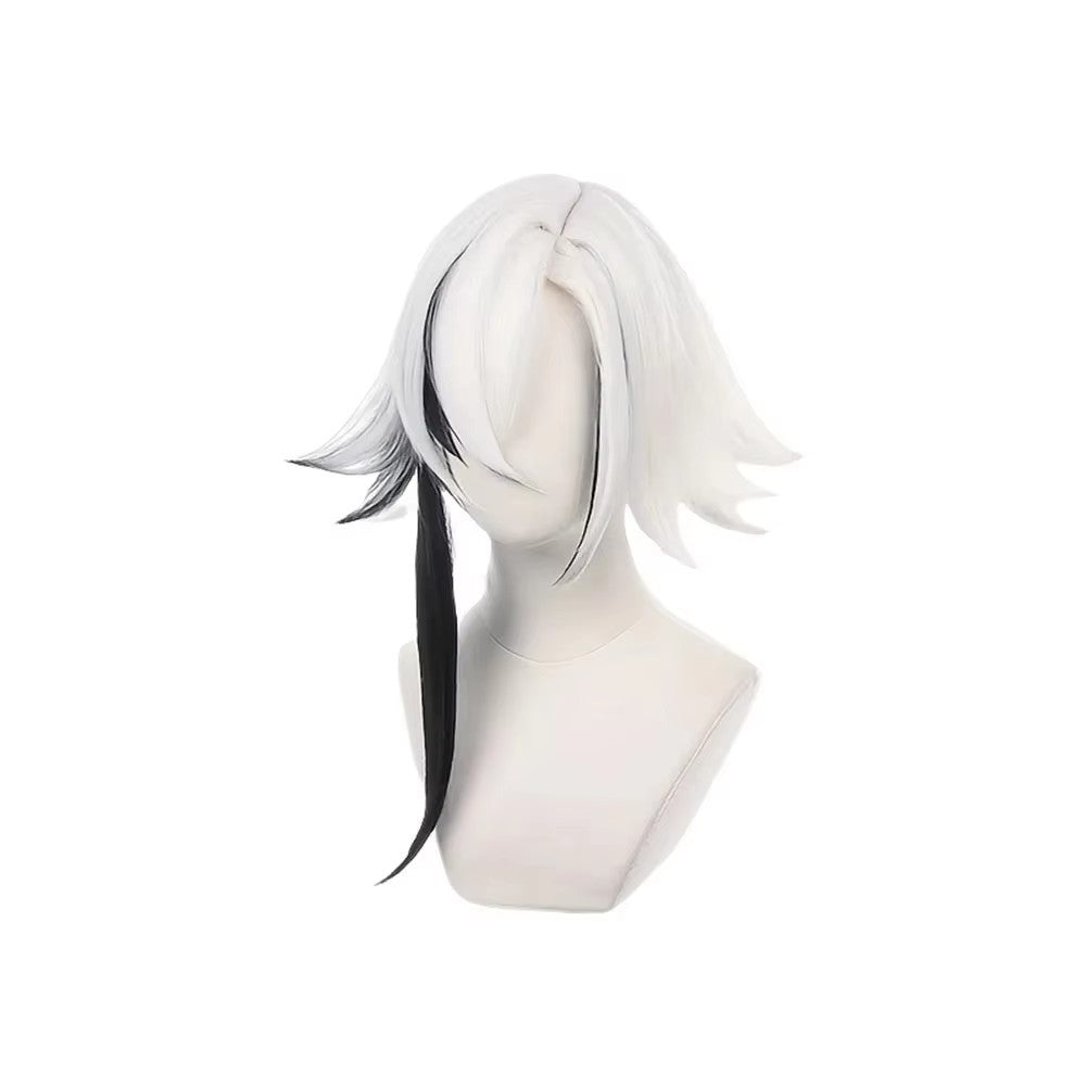 Anime Cosplay Arlecchino Wig Short Straight White Black Synthetic Hair Peluca For Frieren Festival Halloween Props