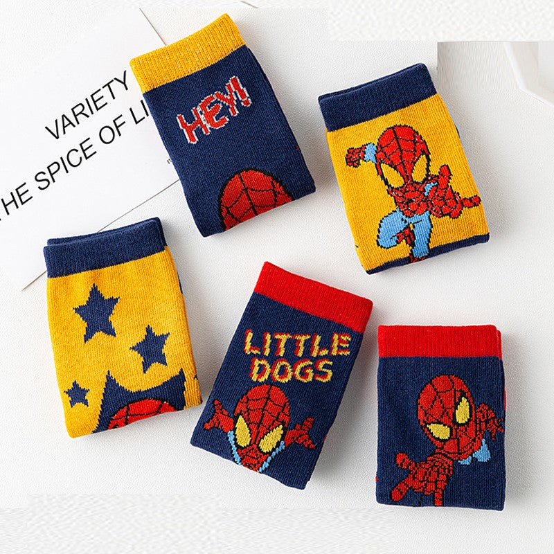5Pairs Sanrio Cinnamoroll Kuromi Kawaii Spring and Autumn Cartoon Middle Tube Socks For Girls Boy Children Mid-calf Cotton Socks