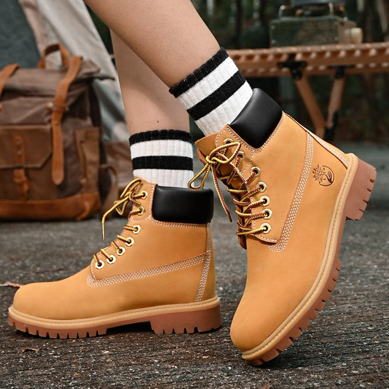 Boots Men High Top Boots High Quality Women Leather Shoes Fashion Outdoor Sneakers Men Lace Up Non-Slip Ankle Boots for Couple