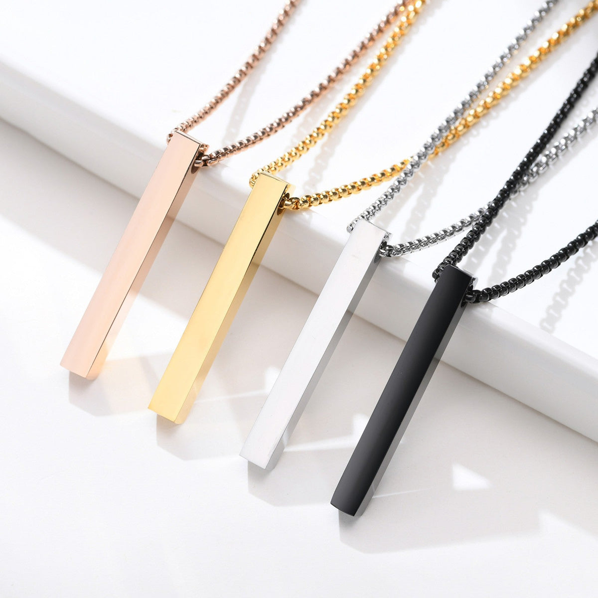 Waterproof Pillar Necklaces for Men Women,Stainless Steel Rectangle Vertical Bar Pendant Necklace,Simple Casual Collar Gifts