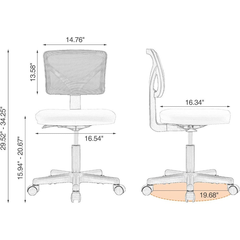 Ergonomic Mesh Swivel Office Chair with Low Back, Rolling Wheels, and Comfortable Armless Seat