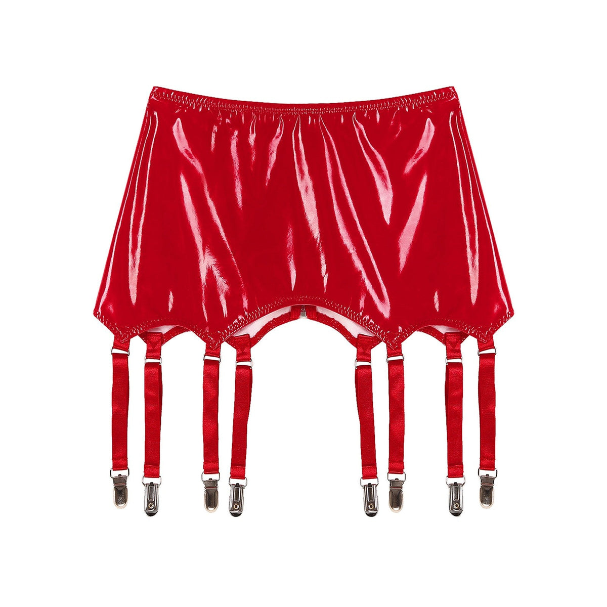 Womens Garters Latex Skirts Ladies Suspender Belt Wet Look Patent Leather Mini Skirts Garters with Metal Clips Clubwear Costume
