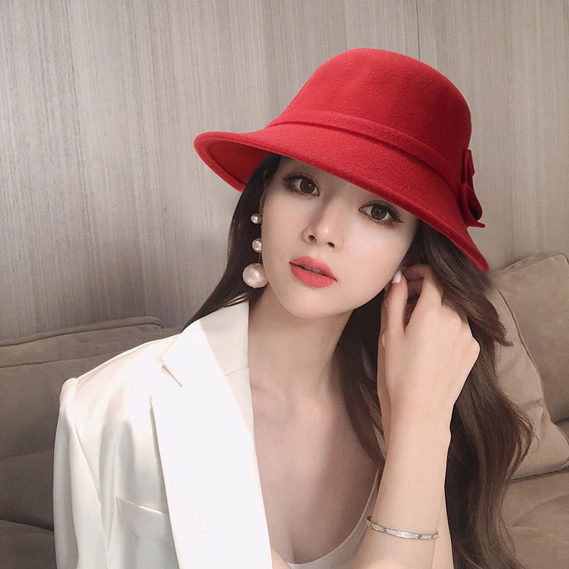 2022 Autumn Winter Fedoras Women Hat Elegant Vintage Bowknot Wool Ladies Hat Dome Felt Wedding Church Jazz Cap Female Bow Bowler