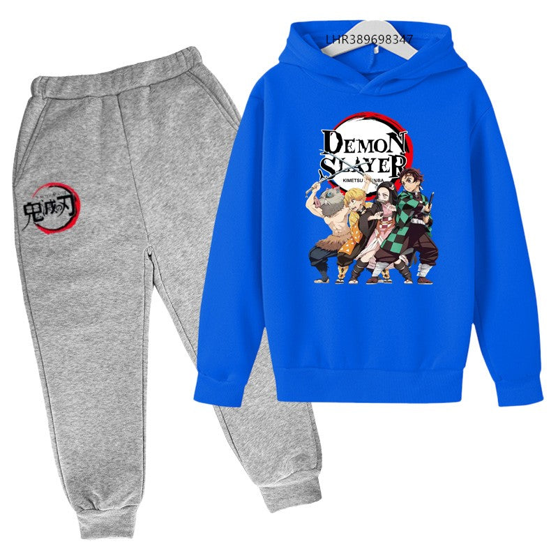Anime Demon slaying ninja Suitable for children's hooded sweatshirt outerwear pants set autumn winter clothing for boys girls