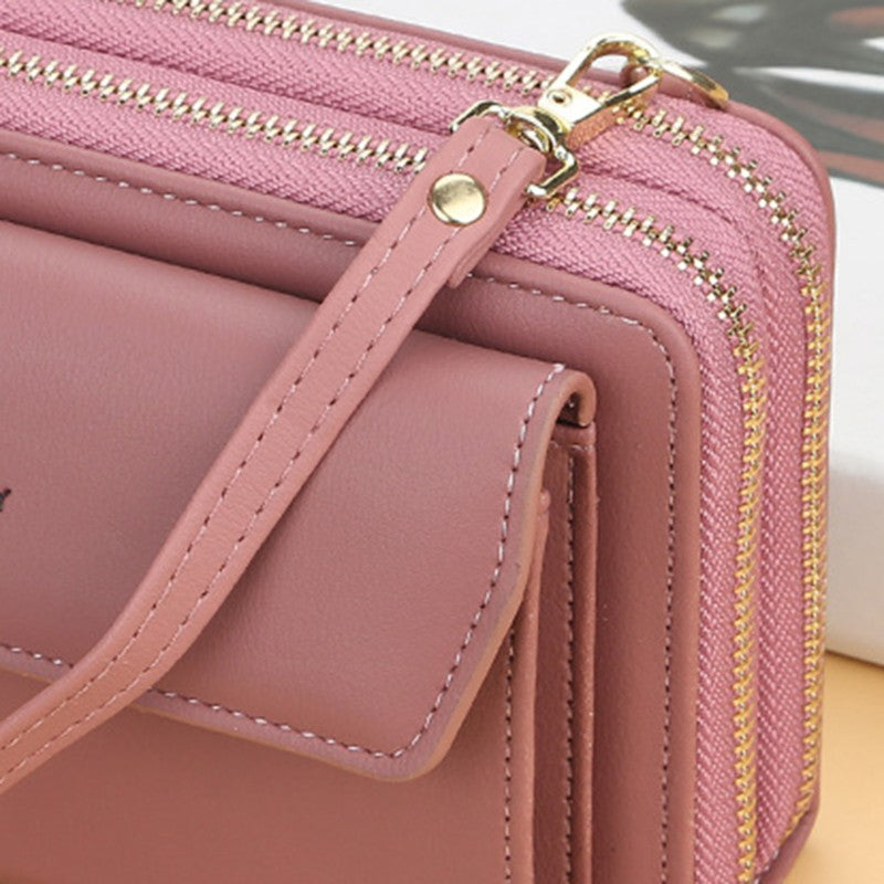 Women Long Wallet Korean Version Crossbody Bag Double Zipper Large Capacity Clutch Bag Shoulder Handbag Female Mobile Phone Bag