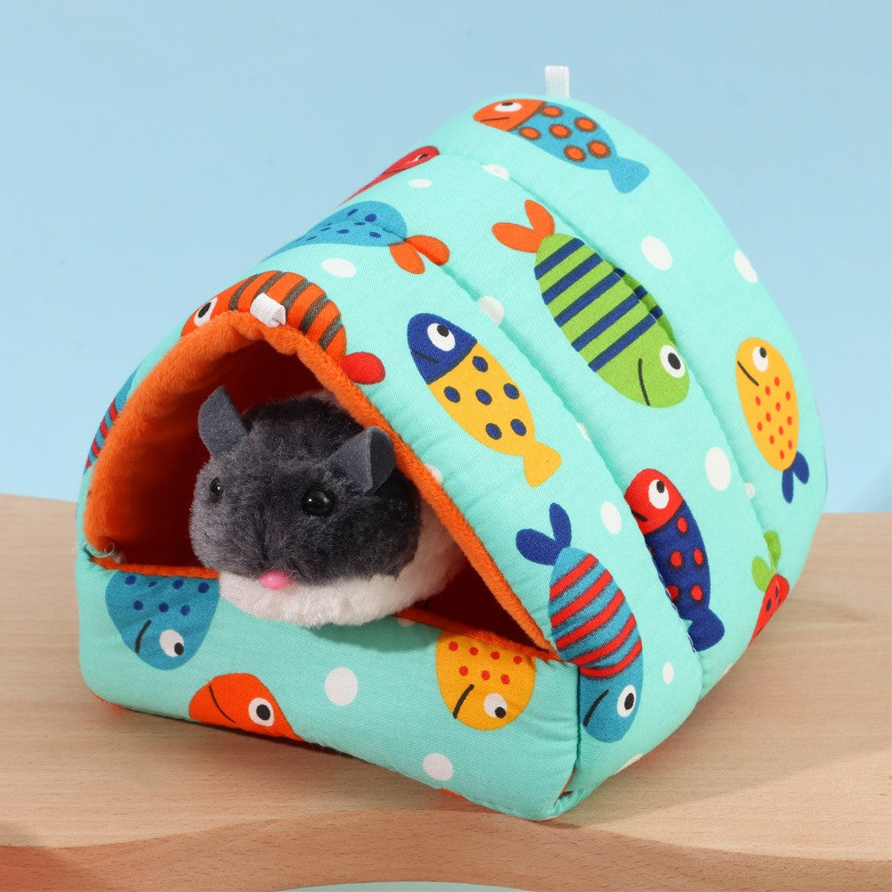 Winter Cute Cartoon Rabbit Squirrel Mini Cage Guinea Pig Nest Small Animal Mice Rat Pet Sleeping Bed Hamster House Warm Soft Mat