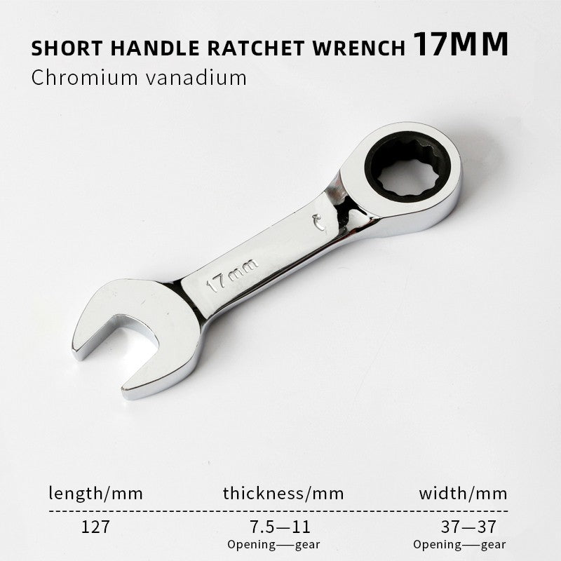 1PCS Stubby Ratchet Spanner - 6-19mm Range, 72 Tooth Short Handle Ratchet Socket Wrenches for Auto Repair and Nut Repair