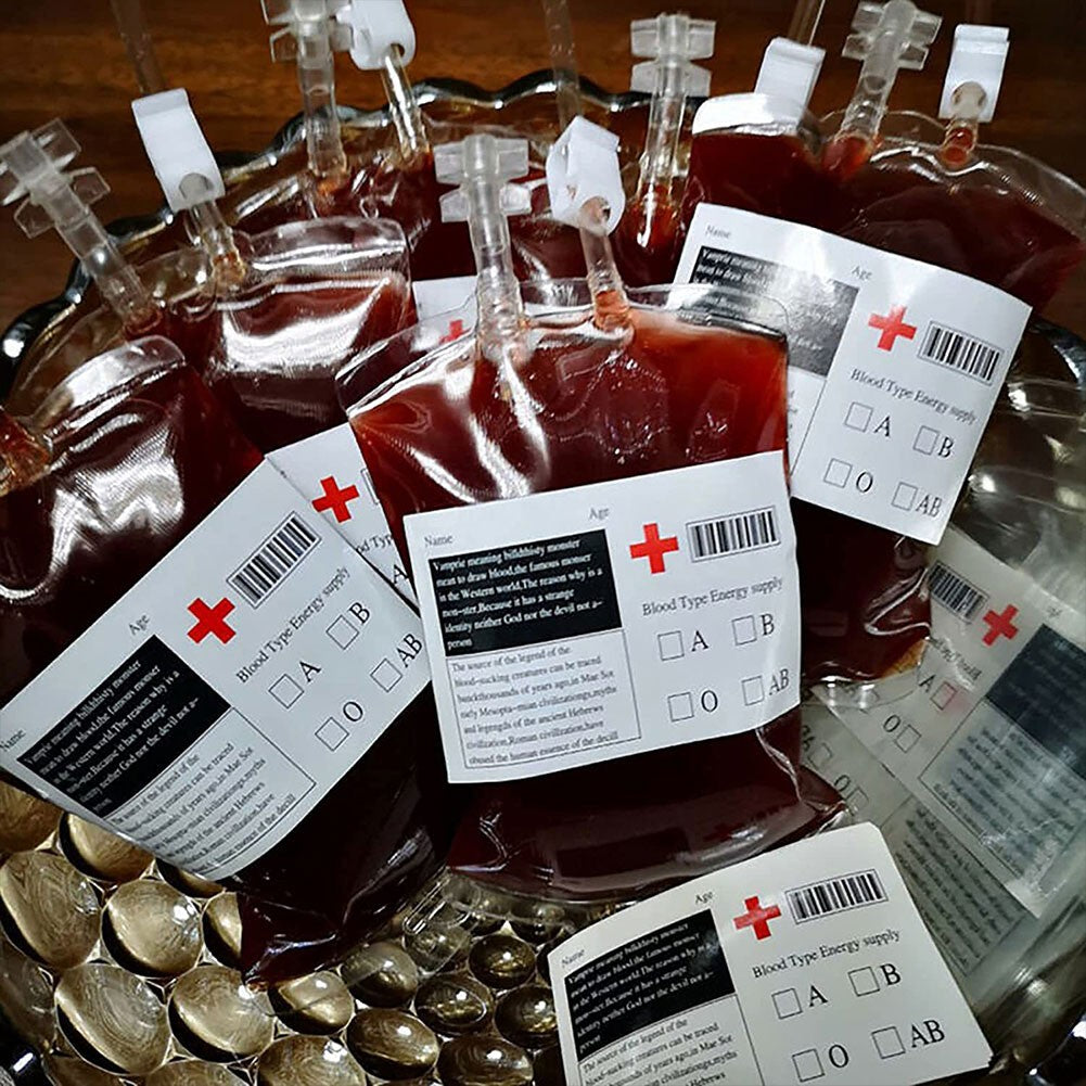 60-10PCS Empty Blood Bags Energy Drinks for Halloween Zombie Vampire Costume Props Nurse Graduation Theme Party Favors Drink Pou