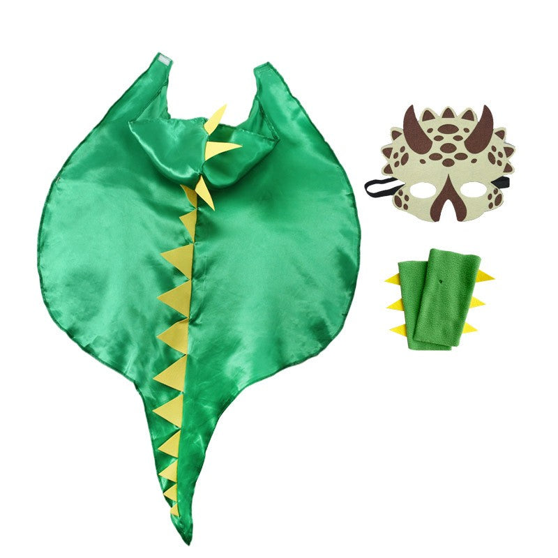Halloween 6 Color Options Dinosaur Dragon Hooded Cape With Matching Mask Wristband For Cosplay Party Role Play Fancy Dress Cloak