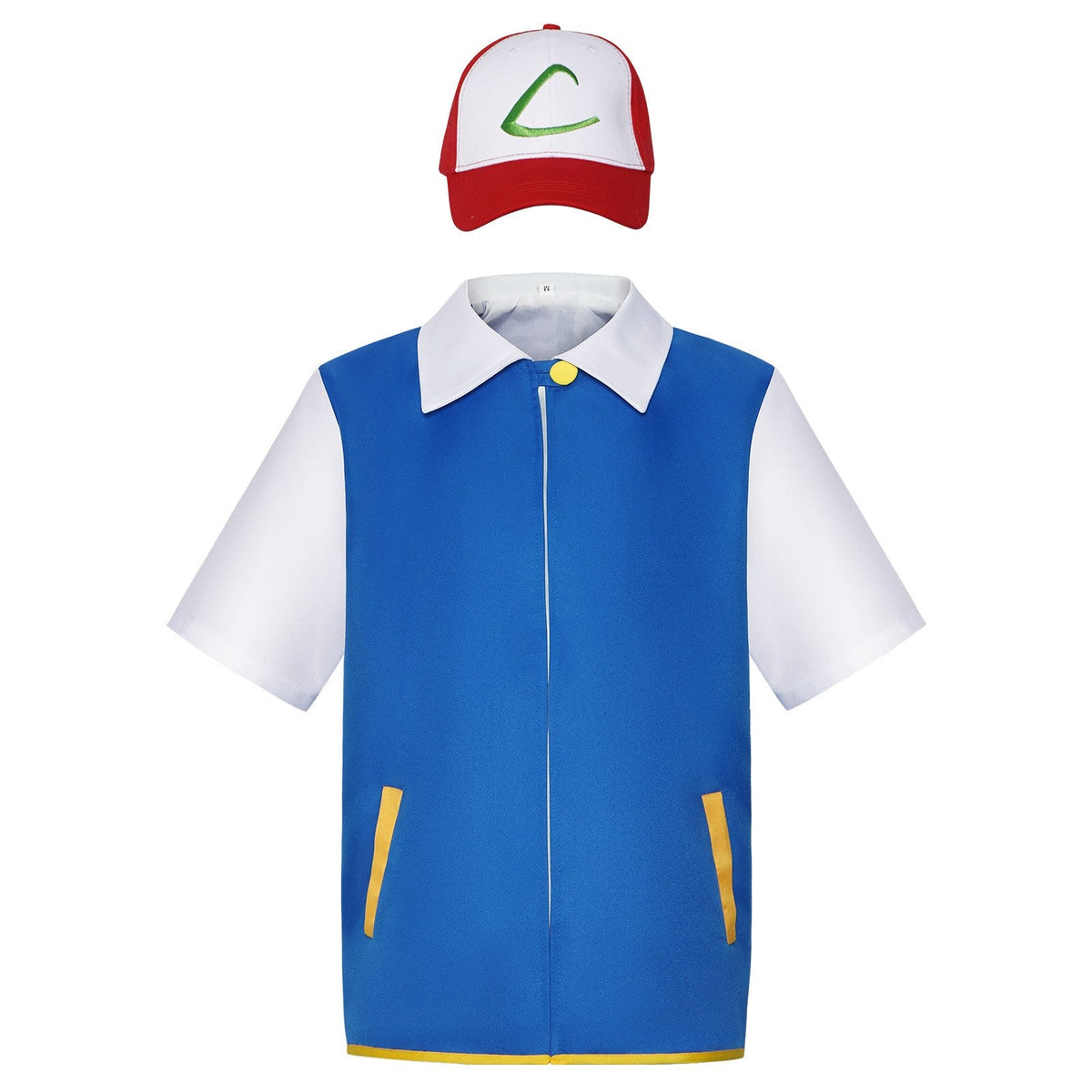 Men's Anime Trainer Cosplay Costume, Adult Ash Ketchum Outfit with Blue Jacket, Cap and Gloves, Unisex Halloween Party Disfraz