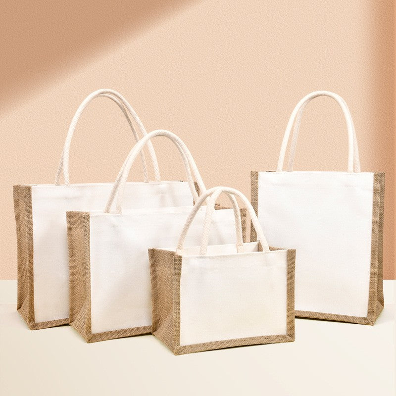 10 custom cotton and linen handbags, linen splicing bags, canvas shopping bags, clothing storage bags, printed logo